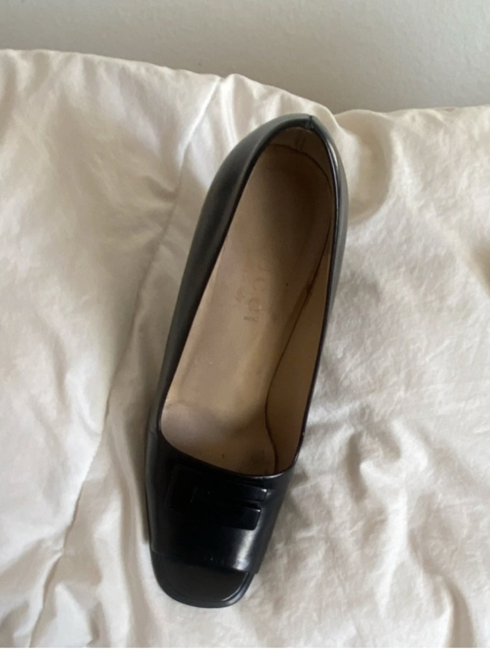 Gucci Black Leather Peep-Toe Block Heel Pumps - Picture 6 of 6